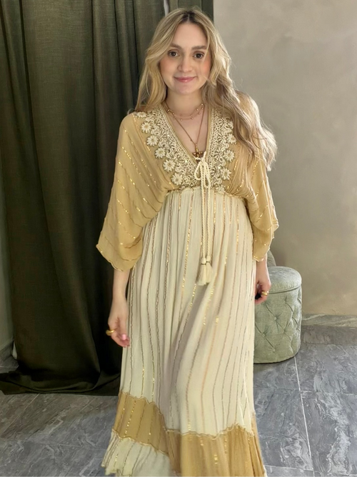 Beaded Embroidered White Maxi Dress Made in India