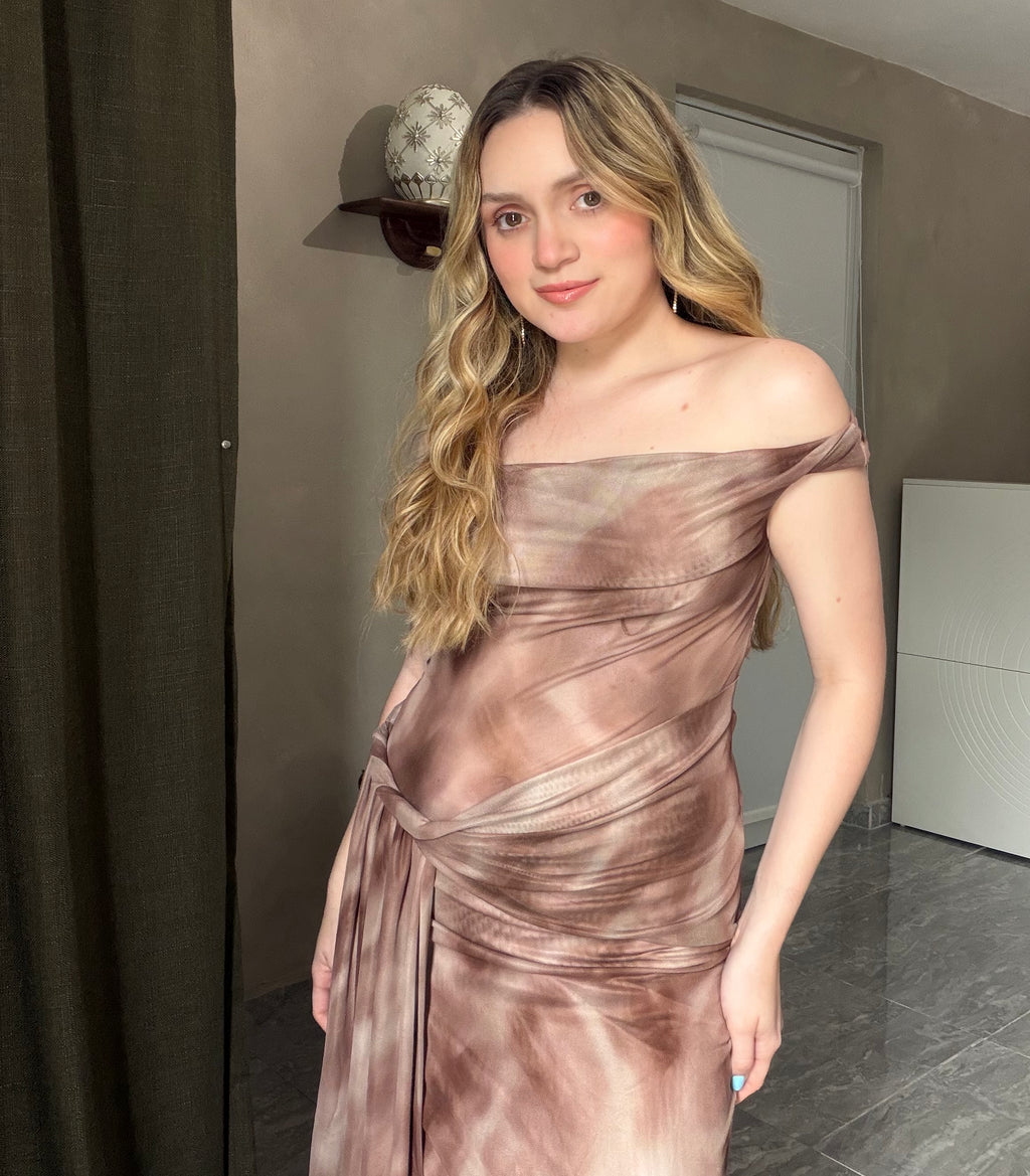 Marble Mesh Drape Dress