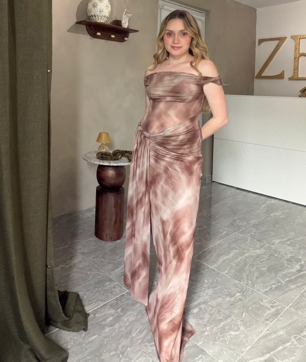 Marble Mesh Drape Dress