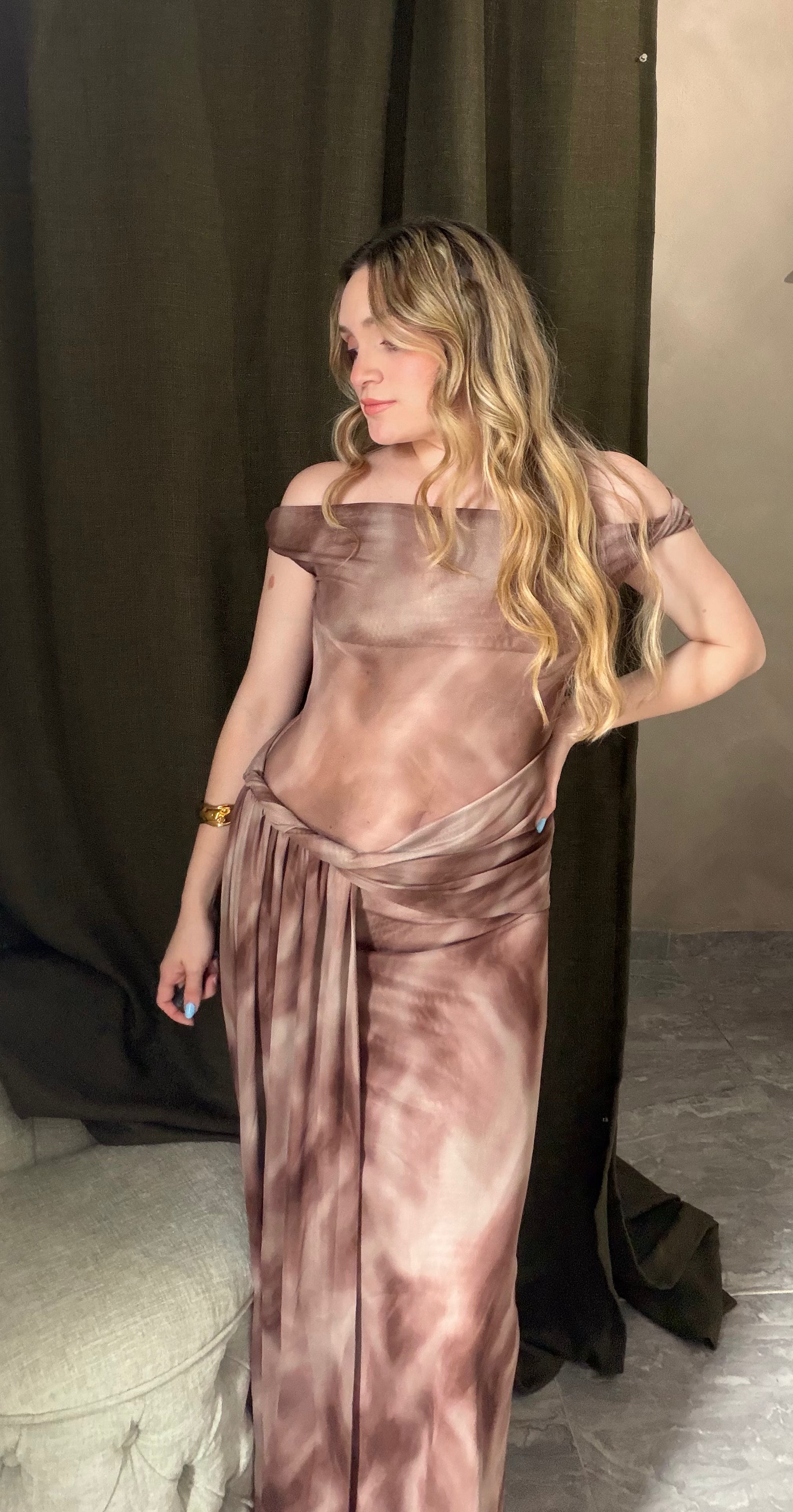 Marble Mesh Drape Dress