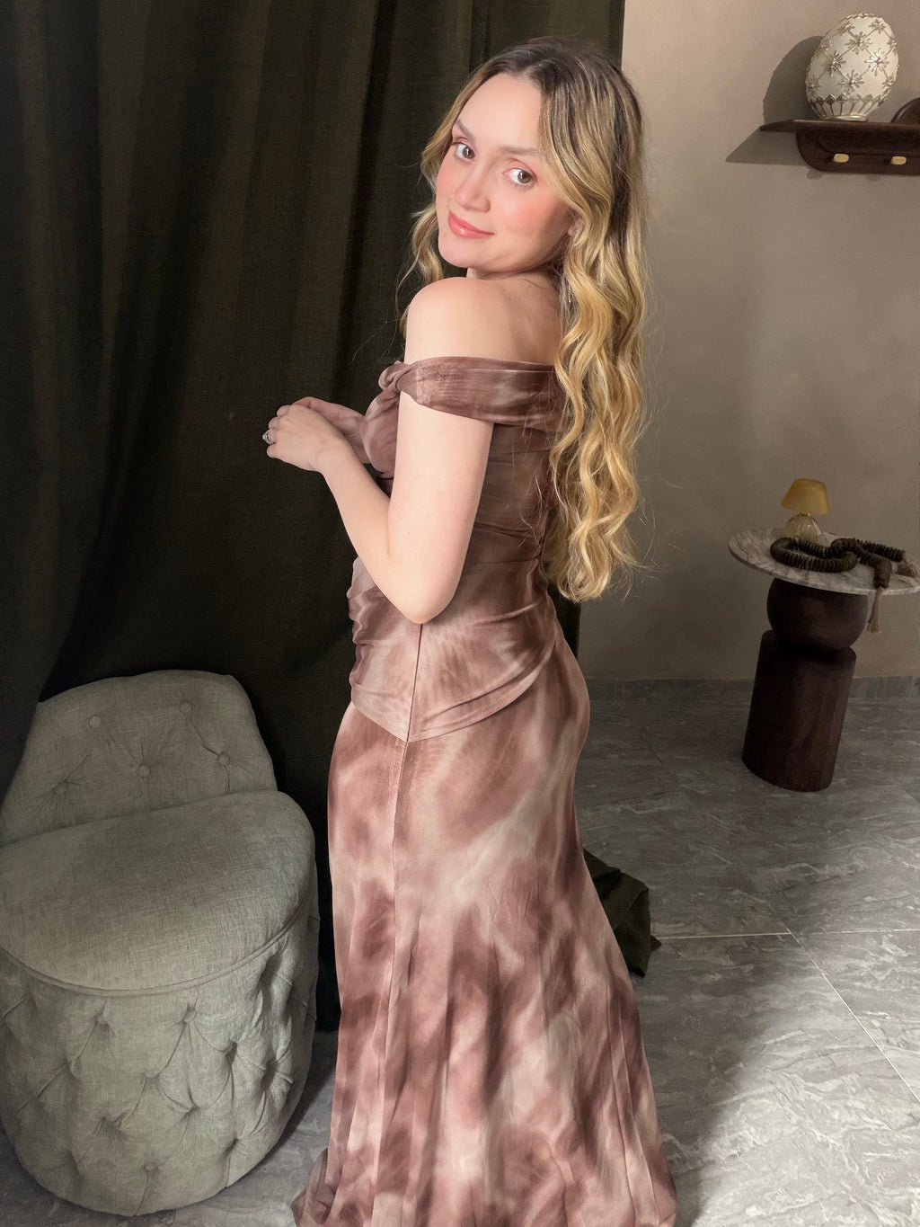 Marble Mesh Drape Dress
