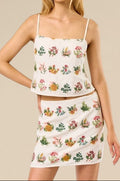 White Embroidered Floral Set