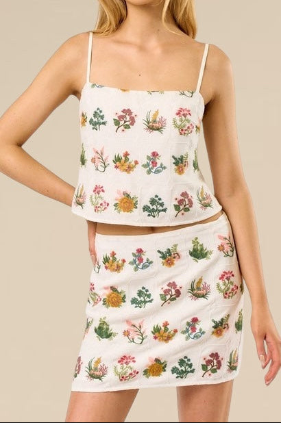 White Embroidered Floral Set
