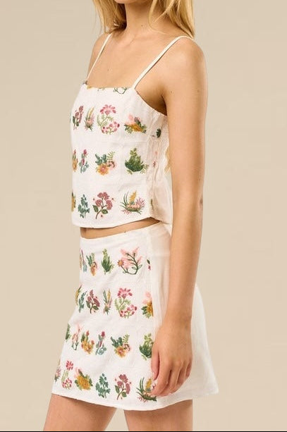 White Embroidered Floral Set
