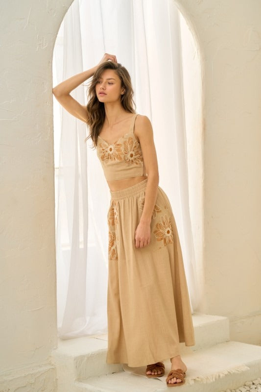 Embroidered Taupe Flower (Top)