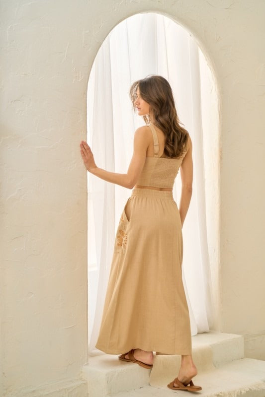Embroidered Taupe Flower Skirt