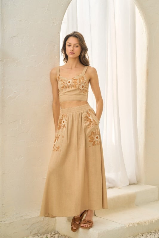 Embroidered Taupe Flower (Top)